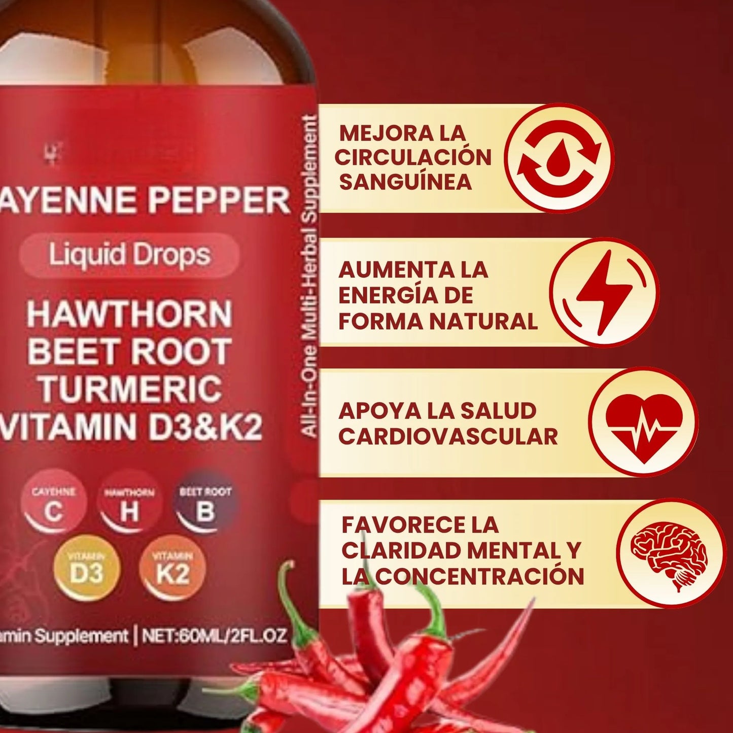 GOTAS DE PIMIENTA CAYENA NATURAL – ACTIVA TU CIRCULACIÓN AL INSTANTE/SOLO POR ESTE MES 2X1