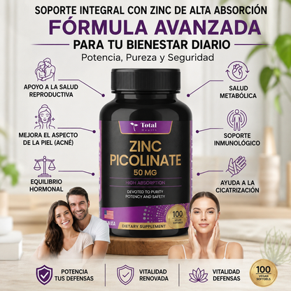 Zinc Picolinate – Defensas, piel y hormonas sanas. 60 CAPSULAS EL ZINC QUE SÍ SE ABSORBE/ SOLO POR ESTE MES 2X1