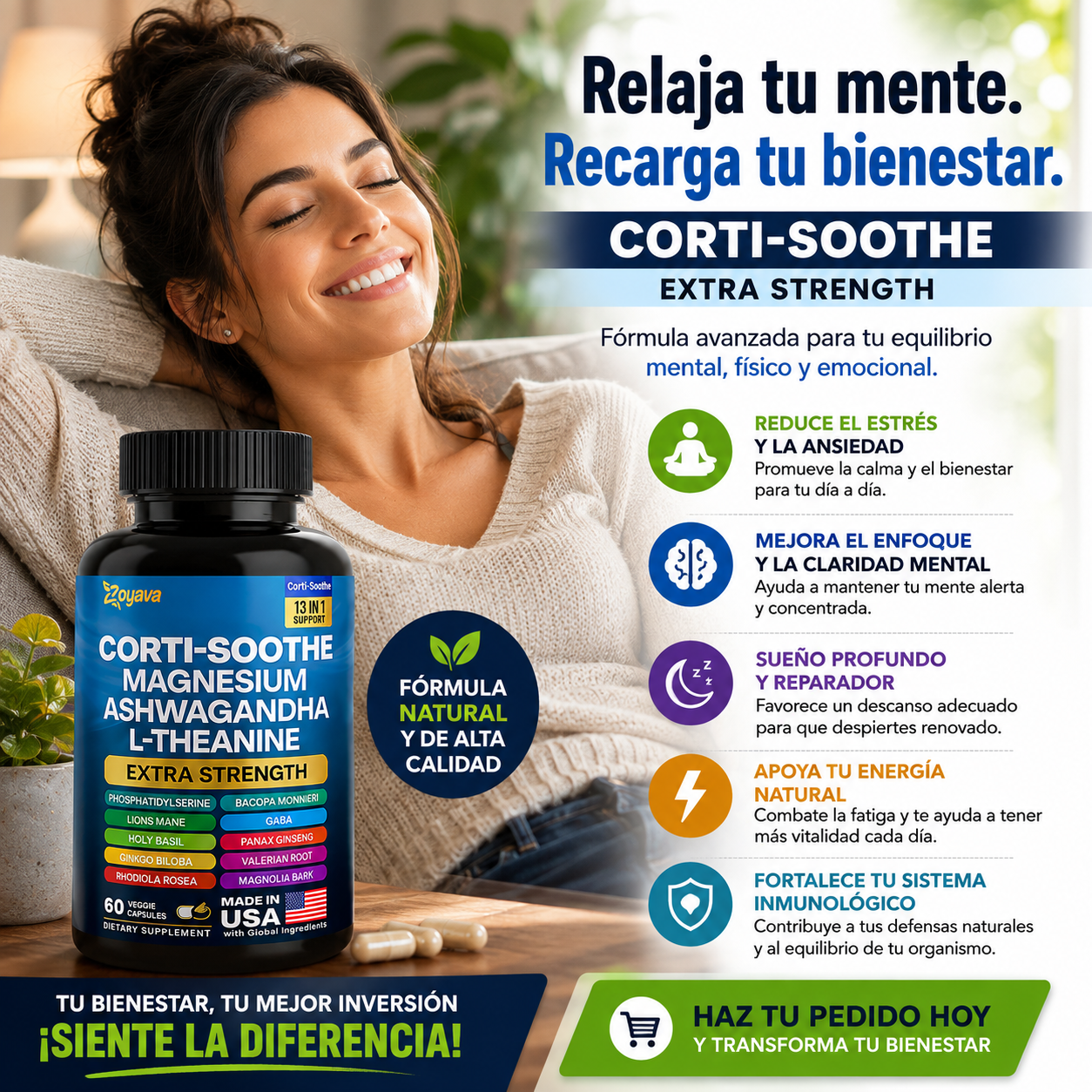 Corti-Soothe combina magnesio, ashwagandha y nootrópicos premium/ SOLO POR ESTE MES 2X1