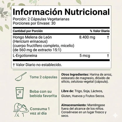 Melena de León Premium 8400mg | Enfoque, Memoria y Claridad Mental 🍄🧠SOLO POR ESTE MES 2X1