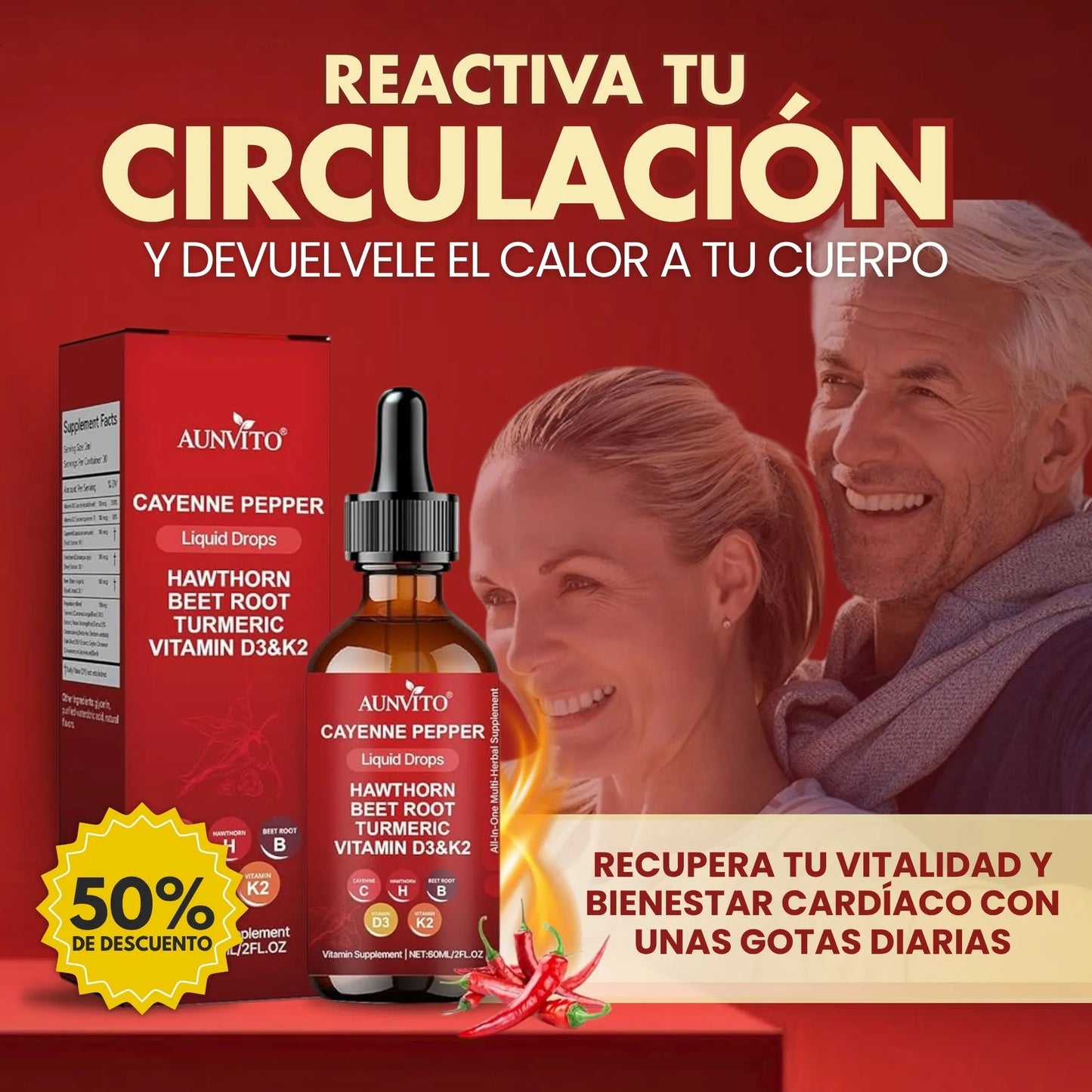 GOTAS DE PIMIENTA CAYENA NATURAL – ACTIVA TU CIRCULACIÓN AL INSTANTE/SOLO POR ESTE MES 2X1