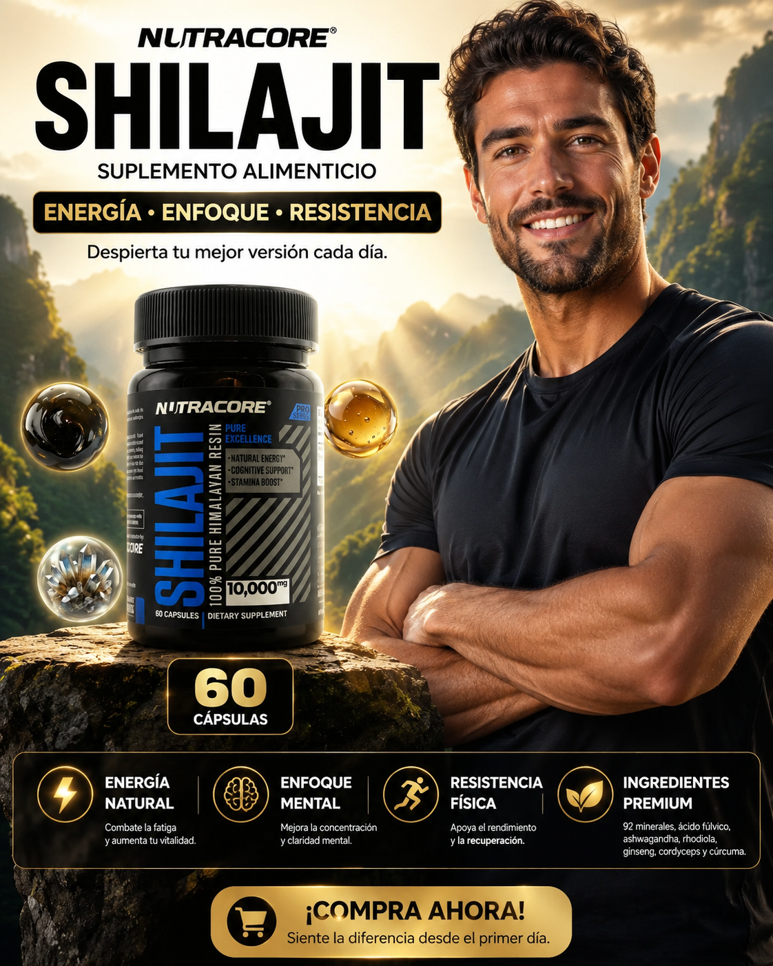 Cápsulas de Shilajit 100% Puro del Himalaya 92 Minerales (60 Cápsulas) SOLO POR ESTE MES 2X1